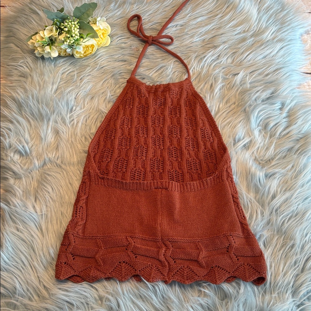 Windsor Terracotta Knit Crochet Halter Tank sz S - Picture 5 of 7